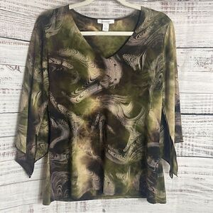 Dress bran Top womens large Vintage y2k v neck flutter sleeve jersey slinky‎